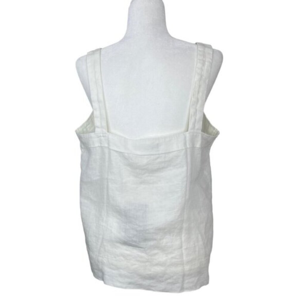 Everlane Women's NWT White The Linen Picnic Square Neckline Tank‎ Top 14/C40 - Picture 4 of 8